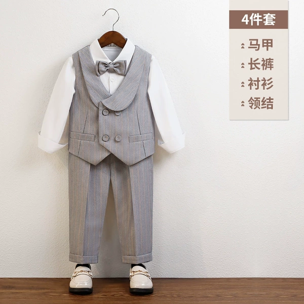 Vest, set, shirt, trousers, bow tie, 4 pieces