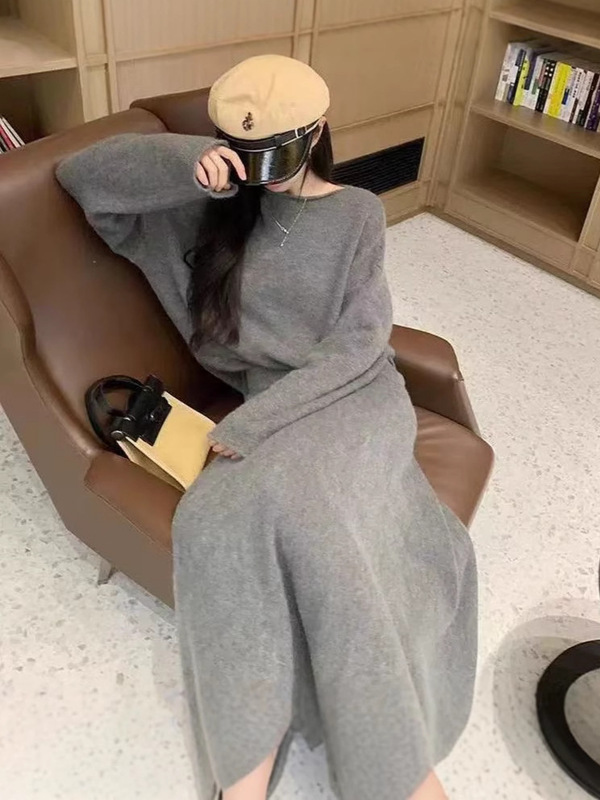 韓国風レイジールーズニットファッションスーツレディースワンショルダートップAラインフィッシュテールヒップスカート2点セット|undefined