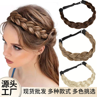 European and American Cross-border Wig Hair Band High Temperature Silk Braid Hair Headwear Adjustable Natural Hair Braid Fish Bone Braid Braid