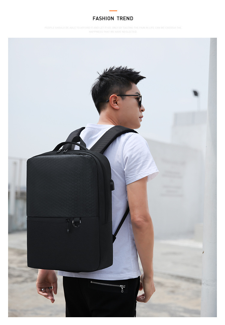 Business Casual Backpack Embossed Derm Fabric Usb Men's Backpack Backpack 15.6-inch Laptop Bag display picture 1