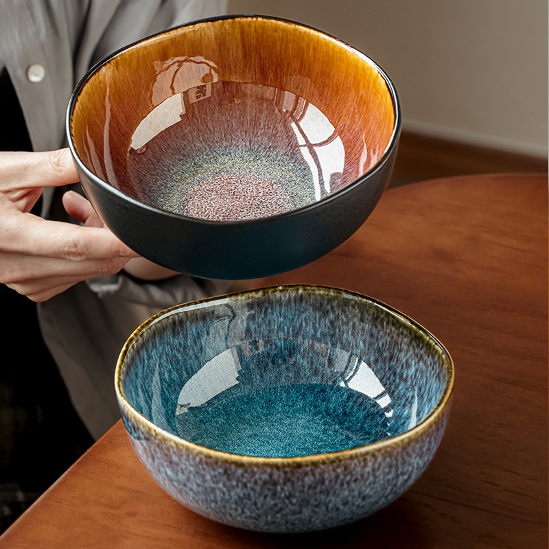 Yunmeng Kiln se convierte en un cuenco de fideos de forma especial de 6.5 pulgadas, cuenco de frutas de cerámica, restaurante de alta gama, vajilla especial, exportación transfronteriza