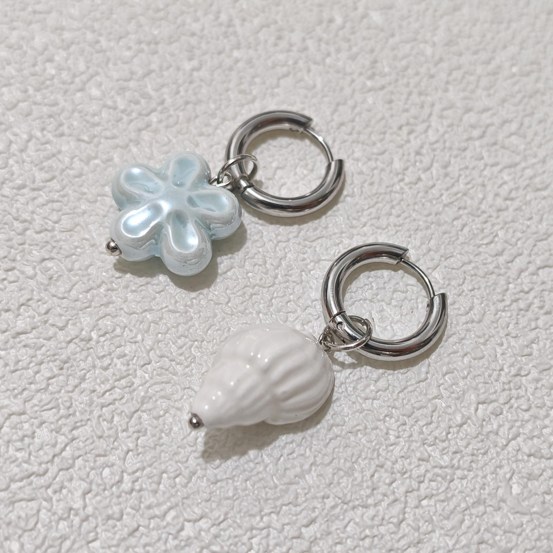 Summer Beach Ocean Style Ceramic Conch Flower Pendant Earrings Bohemian High-End Exquisite Double Hoop Earrings