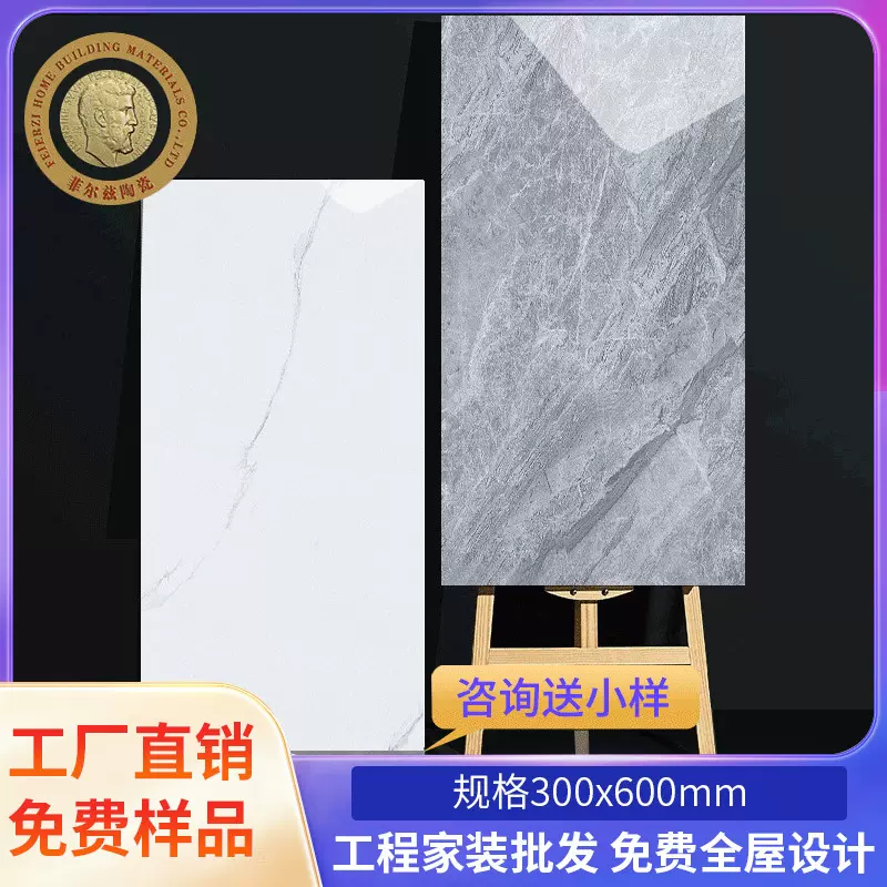 菲尔兹全瓷中板墙砖300×600 厂家批发厨房浴室瓷砖过道墙面砖