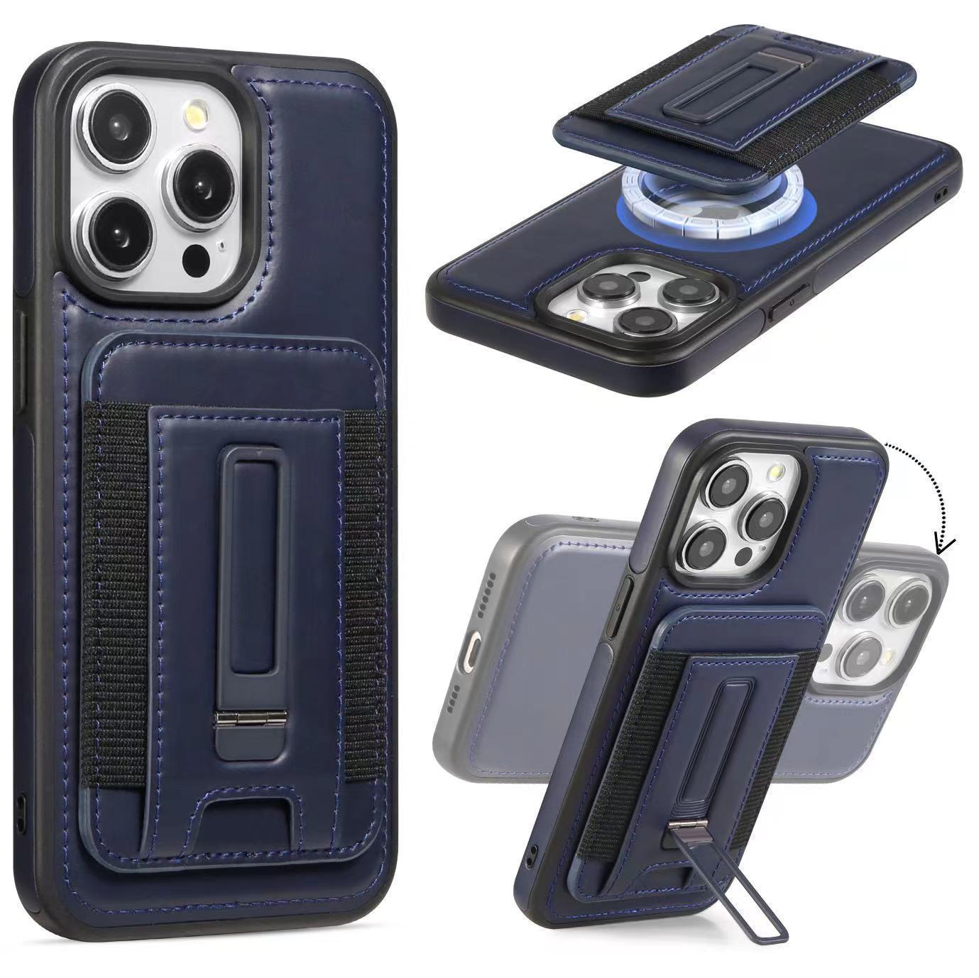 Ốp lưng iPhone 16 Pro Max chống sốc, bao da doanh nhân hút từ, có giá đỡ, đựng thẻ — Màu đỏ, Màu đen, Bao da giá đỡ nhãn rò rỉ màu xanh lam, Màu nâu chi tiết 3