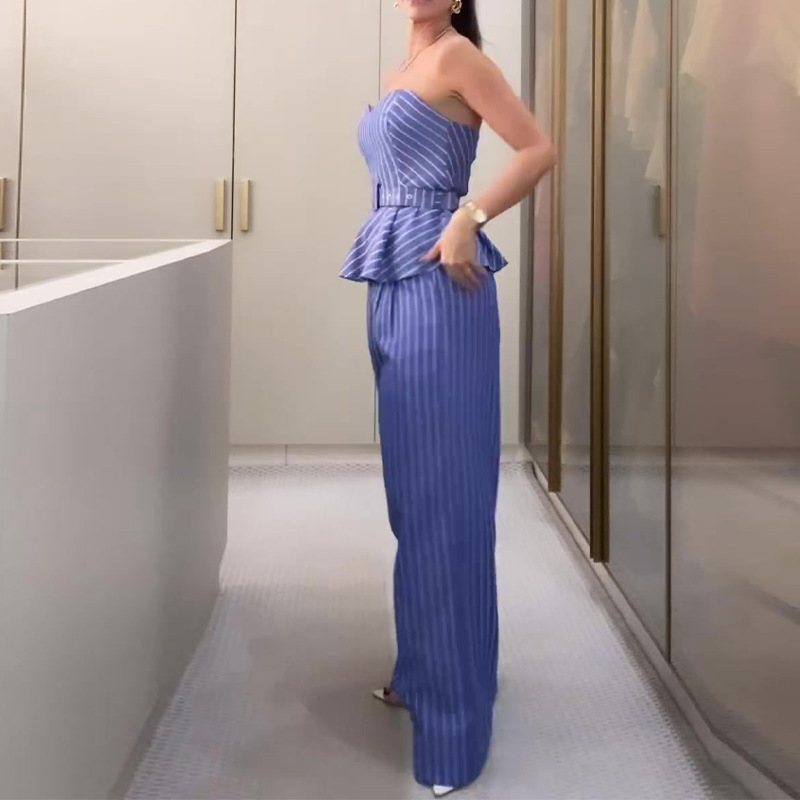 Summer, Spring Season Women's Gender Daily Women's Elegant Stripe Polyester Pant Co-ord Set Pants Sets