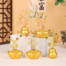 葫芦聚宝盆水晶发财树创意车载家居摆件汽车中控台组合搭配装饰品