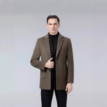 冬装新款男士双面呢羊毛大衣中长款时尚鹅绒内胆帅气毛呢西服外套
