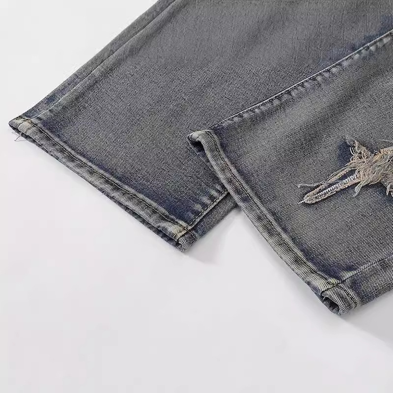 European And American Street Retro High-End Feel Distressed Flared Jeans For Men, Trendy Brand, Loose Washed Vintage_voghion.com