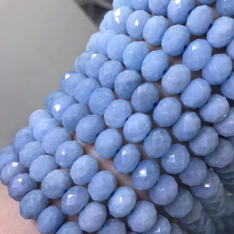 印度进口 天然蓝宝石切面刻面算盘珠DIY饰品半成品散珠有孔