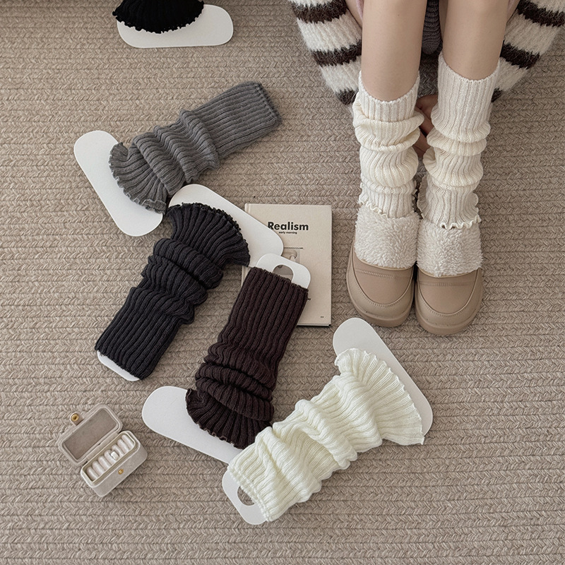 Solid Color Socks for Women 2025 Autum New Knitted Vertical Strips Slimming Look Leg Covers K-Style Simple Pile Socks Jk Stockings