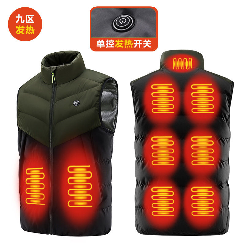 Intelligent Heating Vest Nine-Zone Cotton Contrasting Color Heating Vest Winter Thickeneded Warm USB Electric Heating Vest Overalls