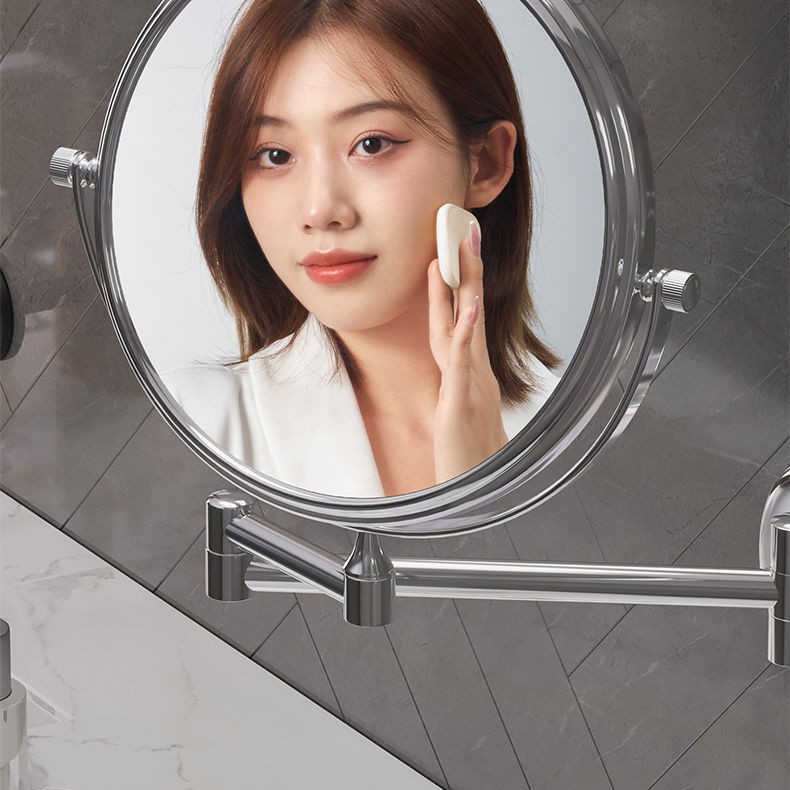 Bathroom Makeup Mirror Telescopic Punch-Free Hotel Wall-Mounted Folding Double-Sided Mirror Bathroom Magnifying Beauty Vanity Mirror