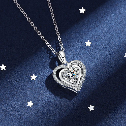 Pure Silver Moissanite Necklace for Women - Classic Heart Shape, New Lockchain, Lightweight Luxury, Unique Pendant Jewelry, Birthday Gift