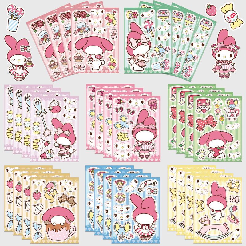 8 sheets/pack of melody sanrio face changing stickers cartoon cute make a face creative DIY collage 8 sheets/pack of melody sanrio face changing stickers cartoon cute make a face creative DIY collage