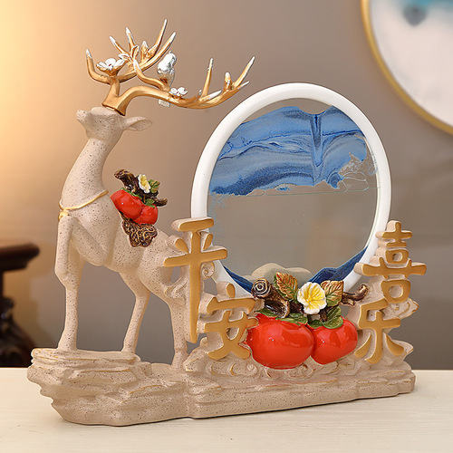 Minimalist modern high-end fortune deer all things go well hourglass flowing sand painting decoration for entrance hall liquor cabinet TV cabinet ornament