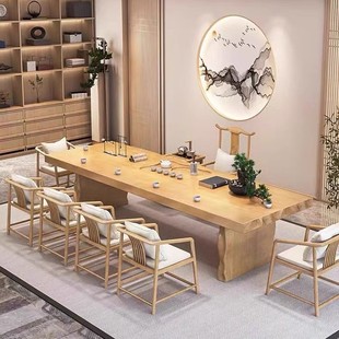 New Chinese Style Simple Modern Large Solid Wood Tea Table Office Tea Room Kung Fu Tea Reception Tea Table and Chair Combination