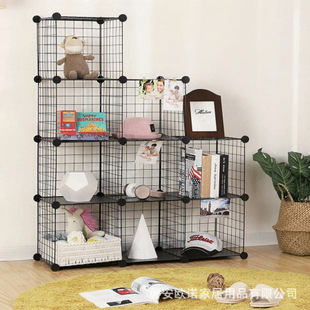 6-Grid and 9-Grid Household Indoor Simple Iron Grid Bookshelf Storage Rack DIY Free Combination Cabinet