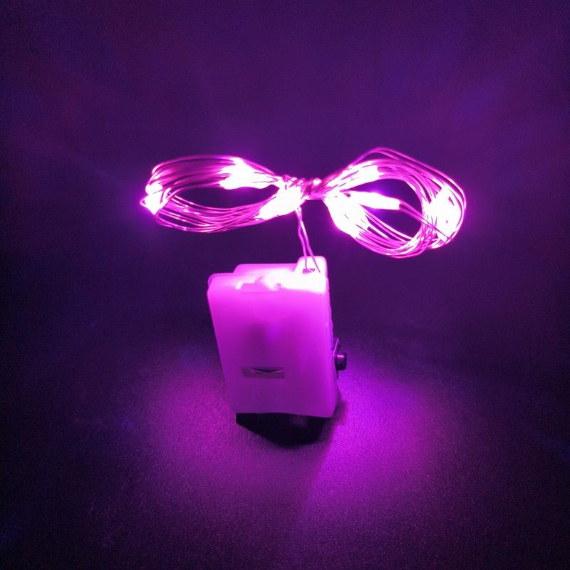 65000810 led铜线小白盒灯串-1米10灯 粉色