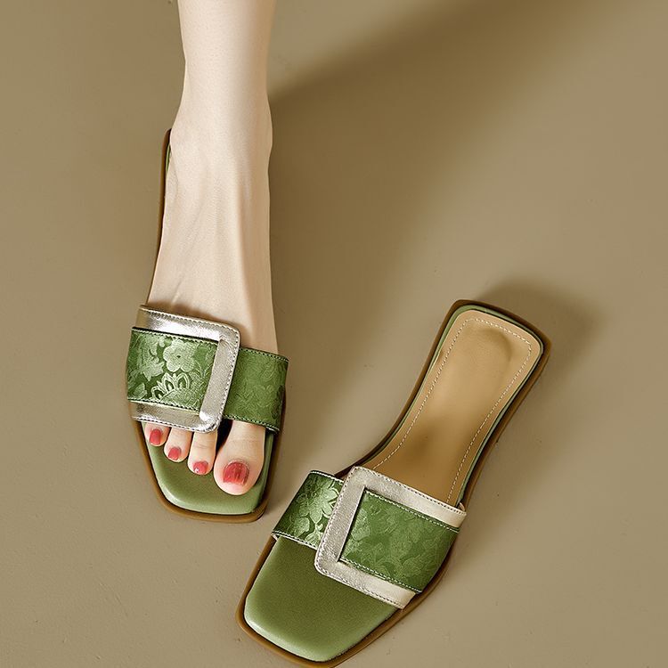 Summer Slippers for Women, 2026 New Casual Flat Slippers, New Chinese Style Square Toe Slip-Ons