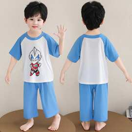 女童家居服套装夏季儿童莫代尔睡衣小男孩空调服装宝宝短袖卡通