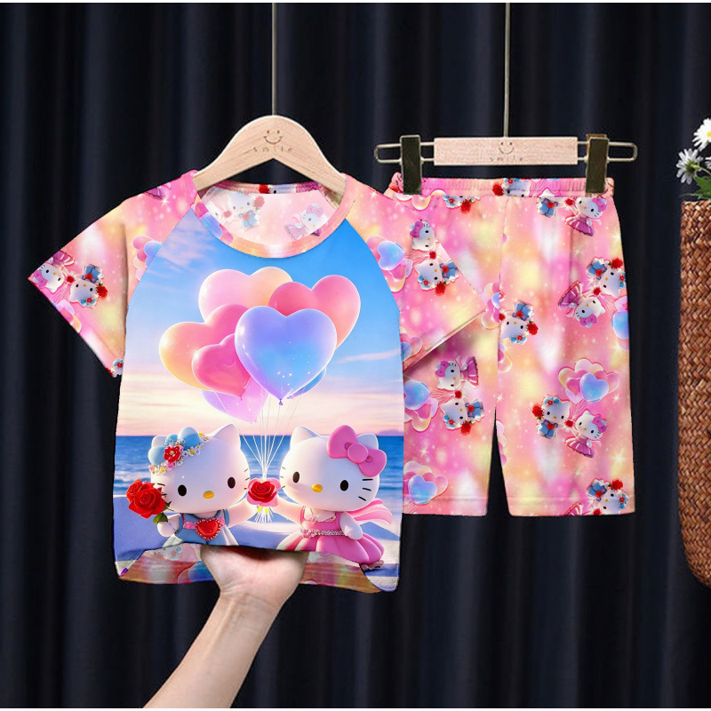 Cross-border wholesale children's pajamas, men's summer, medium and large children's short-sleeved shorts, home clothes, cartoon KPOP girls' group children