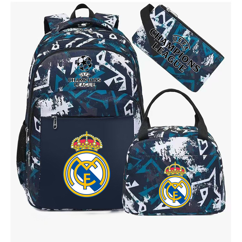 Aficionados al fútbol del Real Madrid Chelsea estudiantes de primaria alrededor de la mochila del Bayern mochila de tres piezas de gran capacidad