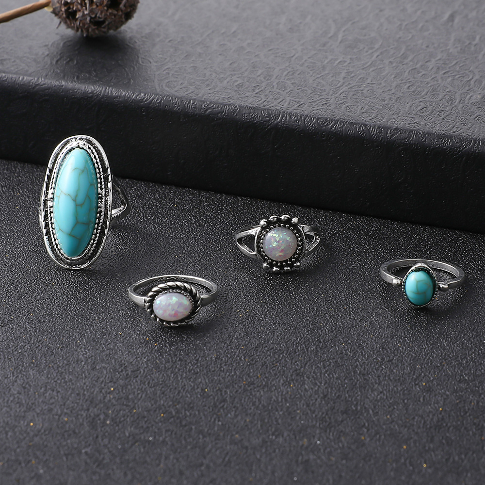 Exaggerated Ethnic Style Cool Style Leaf Round Snake Alloy Plating Inlay Turquoise Women's Rings display picture 25