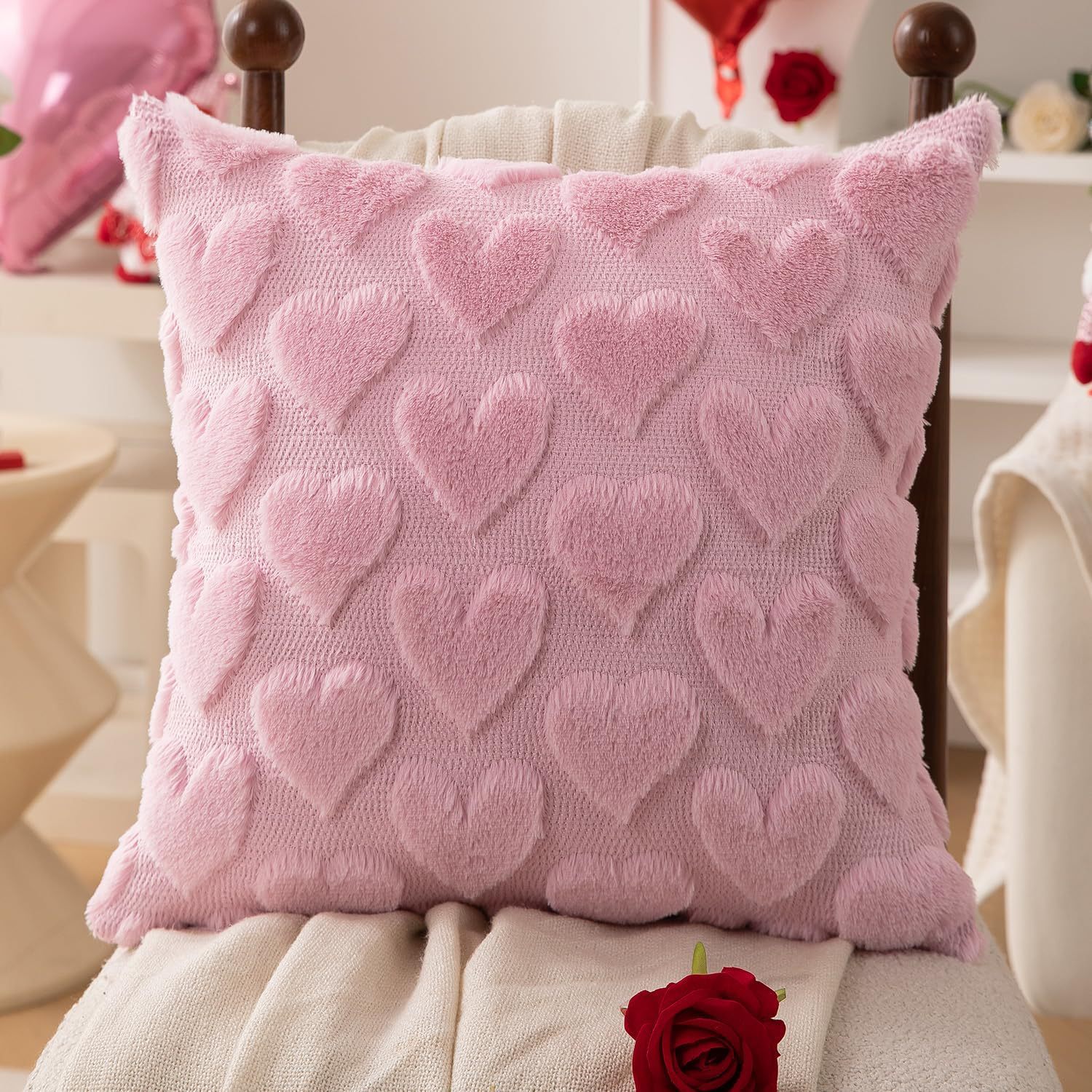 Día de San Valentín transfronterizo peluche almohada cubierta amor bordado jacquard almohada de decoración festiva sofá sala de estar cubierta de cojín