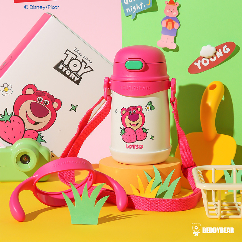 Bear children's vacuum cup strawberry bear straw Cup 316 male and female infant student baby drinking kettle