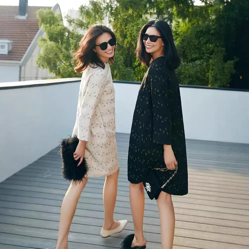 “ Parties Time” Textured Crochet Mid-Length Dress Women's Summer Petite Texture High-End Skirt