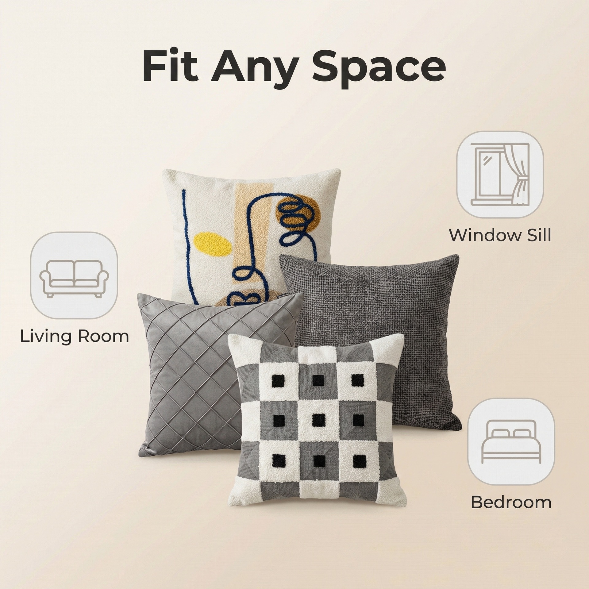 Cross-Border Gray Nordic Sofa Cushion Bay Window Throw Pillow Children's Room Decorative Embroidered Cushion Ins Style Removable