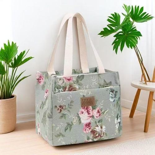 Canvas bag, thick and sturdy printed bento bag, hand-held water bucket bag, large capacity portable mom's hand-held bag for outdoor use
