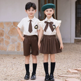 加工定制英伦风校服套装小学生班服夏季衬衫幼儿园服毕业服两件套