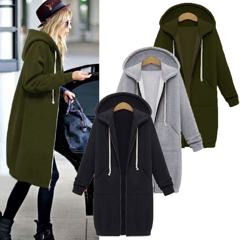 Dames hooded longsleeve sweatshirt mid-length jas multi-color multi-code ready stock_voghion.com