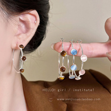 秋冬新款美拉德复古虎眼石圈圈耳环女高级气质夸张显脸小耳圈耳饰