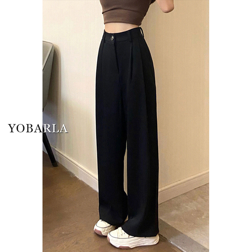 Black suit pants for women, spring and autumn style, for plus-size sisters, high-waisted loose and slimming wide-leg casual pants, pear-shaped figure pants
