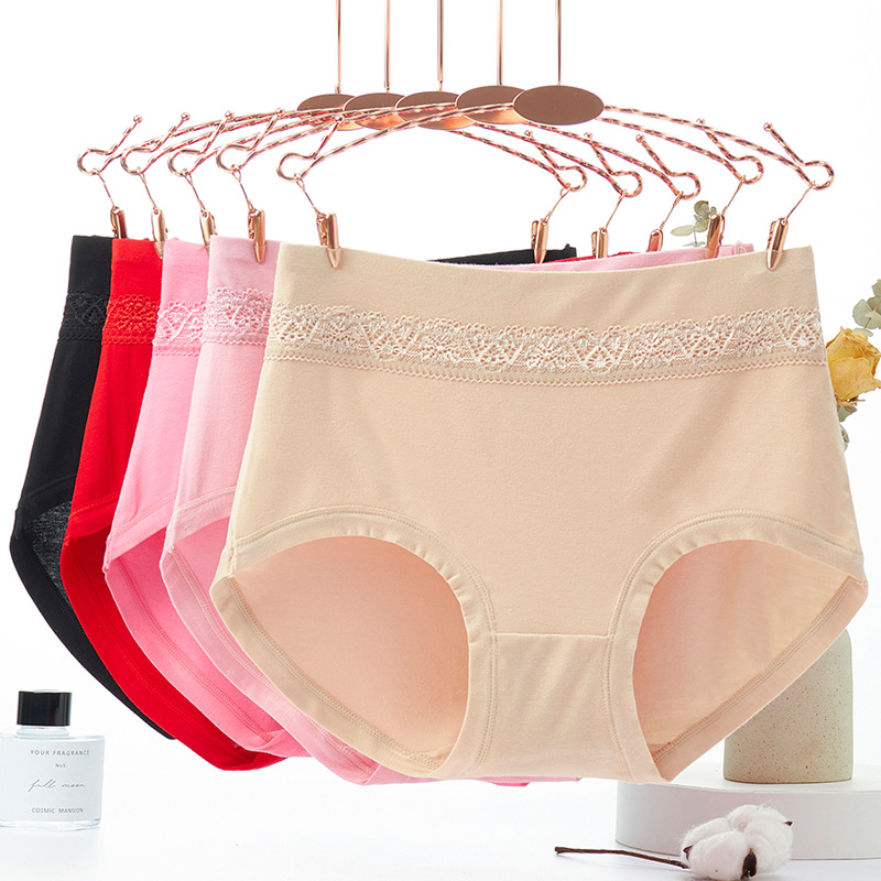 春夏性感时尚透气莫代尔女士内裤高腰蕾丝大码中青年女三角裤批发