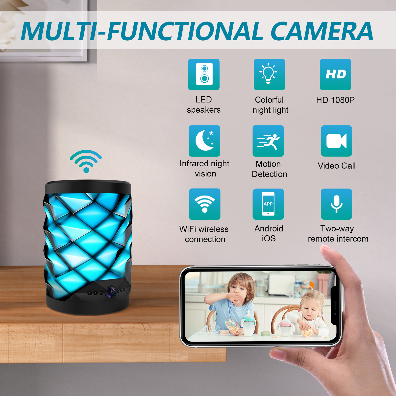 Z261080 P HD Wifi cámara Bluetooth altavoz monitoreo de seguridad para el hogar intercomunicador remoto bidireccional visión nocturna