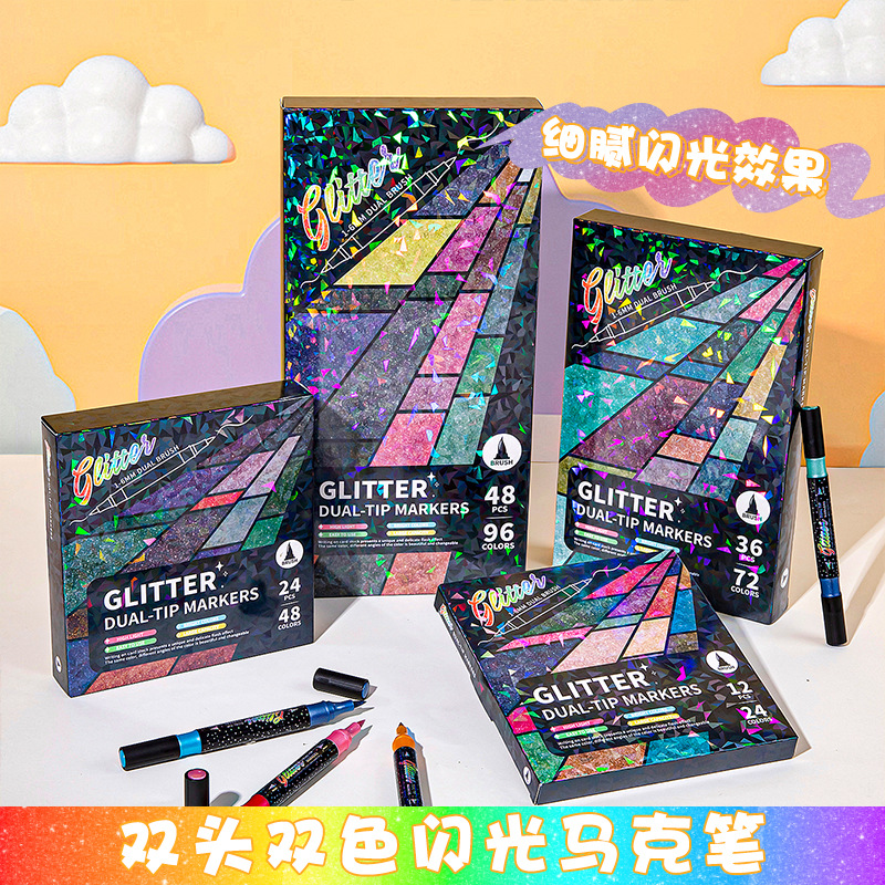 New Double-Headed Two-Color Flash Marker Pen Thick Brush Head Marker Pen Children's Student Handbook Pen Highlighter