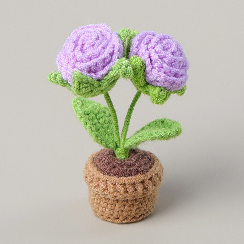 完成品クロスボーダー手作りウールかぎ針編み忘れなしひまわり模擬花鉢植えクリエイティブデスクトップ装飾品車の装飾造花|undefined