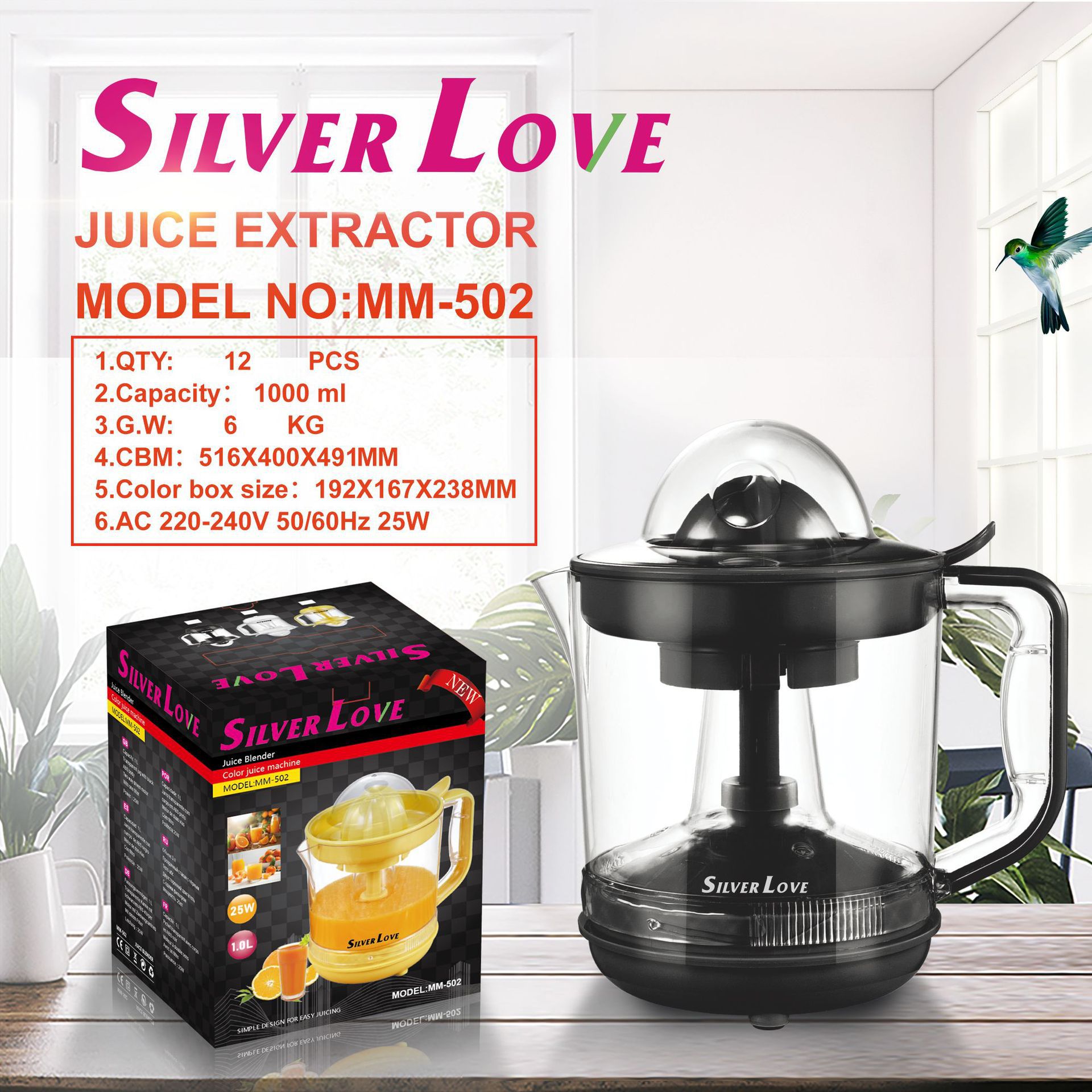 SILVER LOVE, máquina de jugo de naranja portátil, máquina de jugo de gran calibre, máquina de separación de residuos de jugo