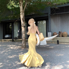 Pure lust style ins バックレスウエストスリムフィットヒップフィッシュテールスカート蓮の花の成長aラインスカートフレンチスタイルサスペンダーロングスカート