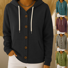 欧美跨境秋冬季新款女装休闲宽松时尚纯色长袖开衫针织卫衣外套