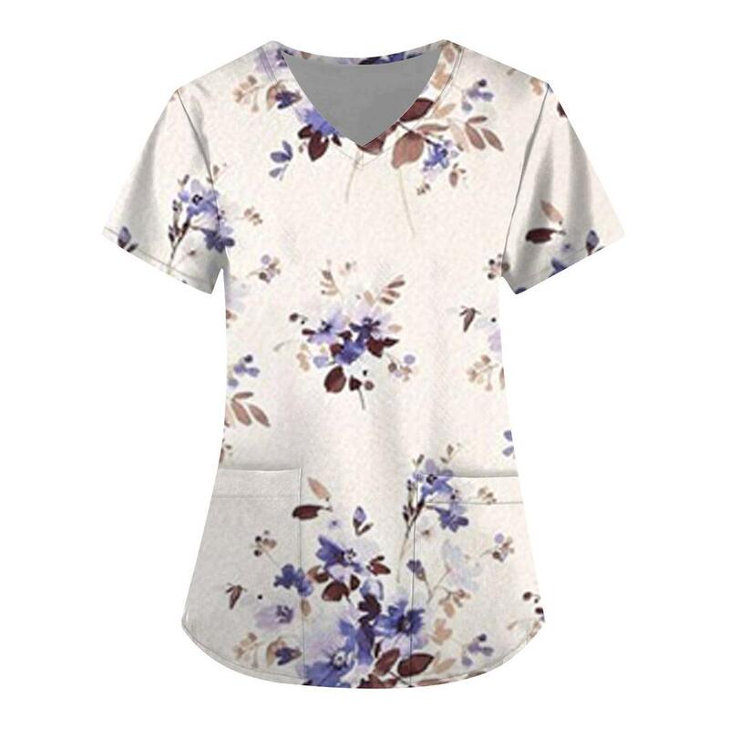 Women's T-shirt V-neck nurse clothing European and American cross-border source factory direct AliExpress casual comfortable short sleeve women's simple printing Women's T-shirt V-neck nurse clothing European and American cross-border source factory direct AliExpress casual comfortable short sleeve women's simple printing