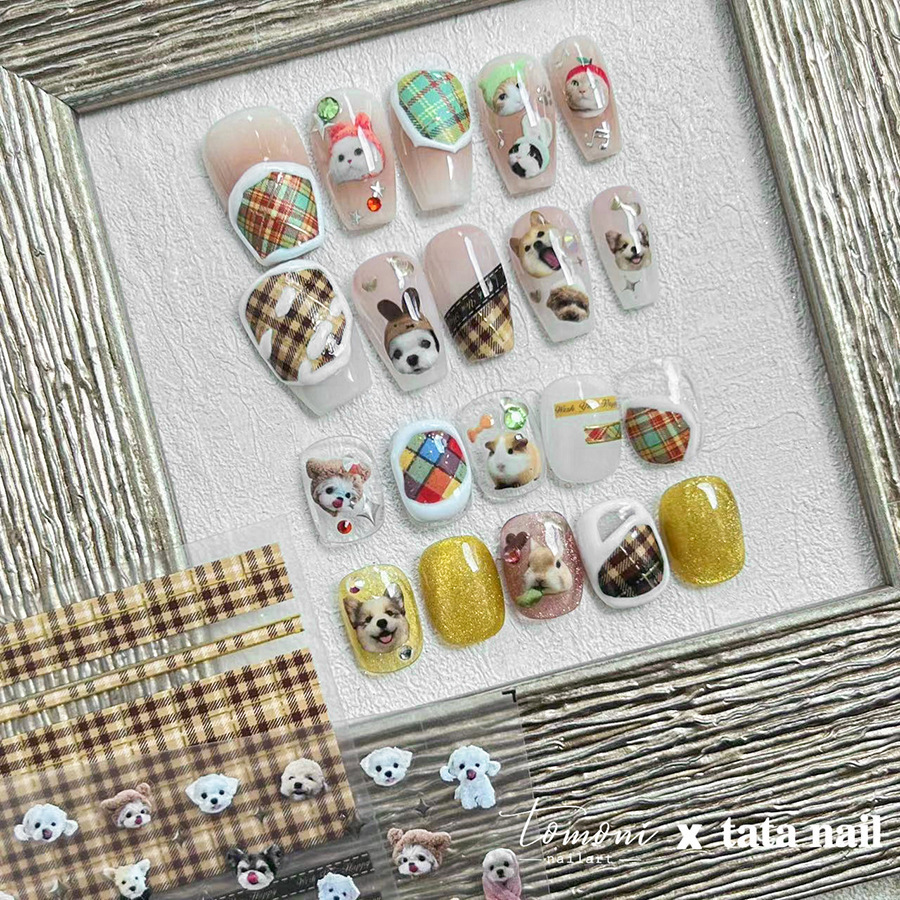 Tomoni marca Tata cooperación alivio uñas pegatinas japonés lindo uñas pegatinas dorado perro TA231
