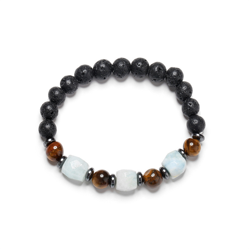 Pulsera de cuentas de piedra volcánica transfronteriza europea y americana Ojo de tigre Pulsera de cuentas de cristal Rosa geométrica colorida Pulsera de cuentas de hombres y mujeres