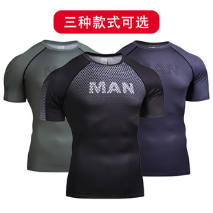 Cross-Border Fitness Clothing for Men, Outdoor Sports Quick-Drying Short-Sleeved T-Shirts for Men, Training Running Elastic Tights