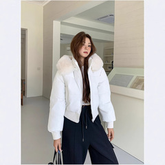 毛领连帽白色羽绒棉服女2025冬季新款收腰加厚保暖短款面包服外套