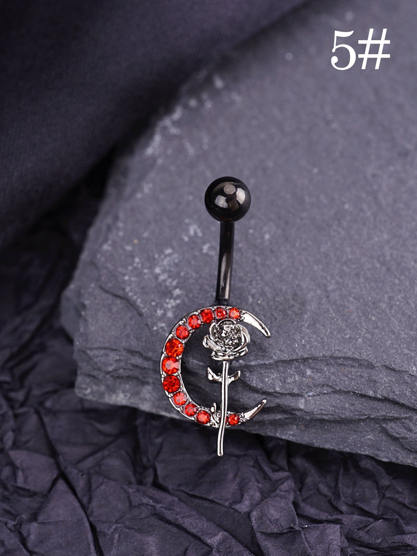 Gothic Belly Button Ring Stainless Steel Heart Moon Cross Style_voghion.com