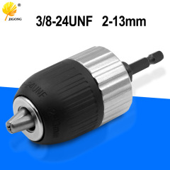 Self-tightening electric drill conversion chuck 2-13mm clamping range 3/8-24UNF with hexagonal shank threaded adapter